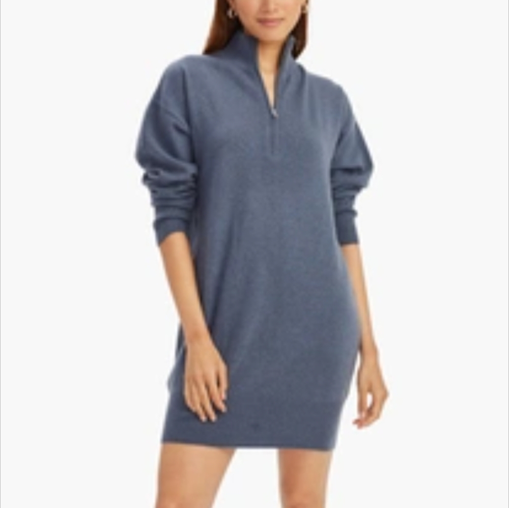 Recycled Cashmere Quarter Zip Dress - Forest Green